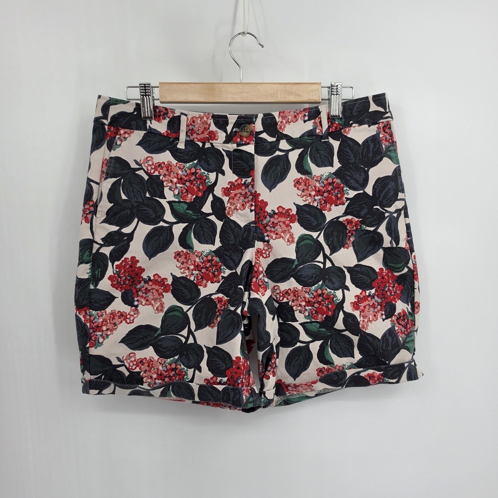 Boden Floral Chino Shorts US 10 LONG 7.5" Inseam Pockets Cotton Preppy Garden
